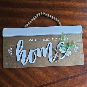 Rustic Welcome Home Sign with Floral Accents